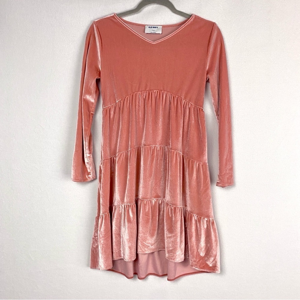 VELVET Dusty Pink Girls Babydoll Tiered Holiday Dress Stretchy V-Neck XL 14